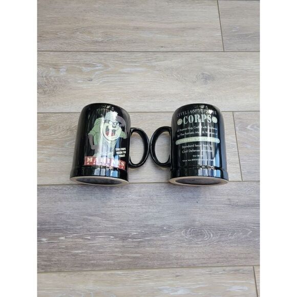 2 Looney Tunes Taz Devil Rare Collectible Marines Civilian Defense Corps Mug. Mi - Picture 1 of 10